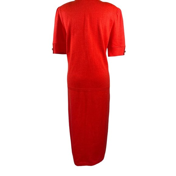 Vintage Schrader Knits Size 12 Red Sweater Dress Gold Buttons - Picture 2 of 8
